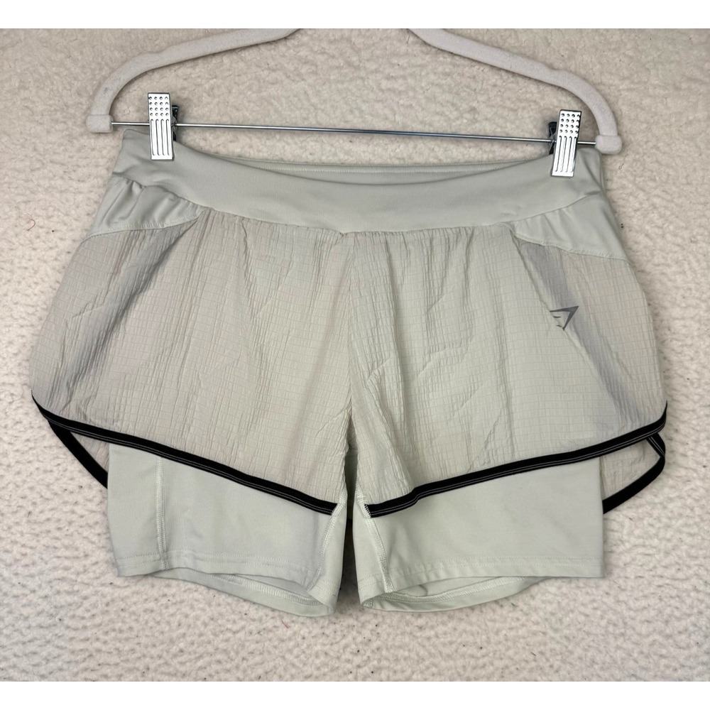 Gymshark Shorts Women Medium Gray/Green Lined 2 In 1 Running Training Workout